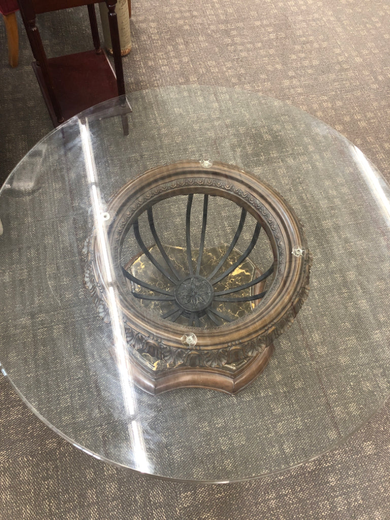 MARBLE CAGE-STYLE GLASS-TOP COFFEE TABLE.
