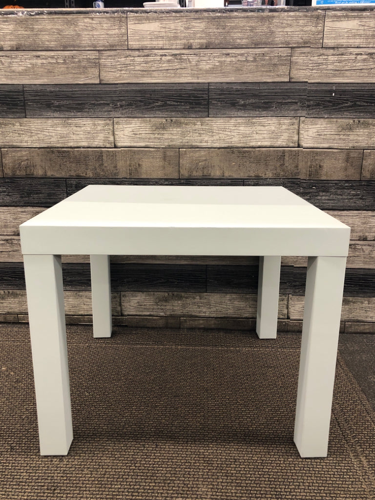 LIGHT BLUE PAINTED END TABLE.