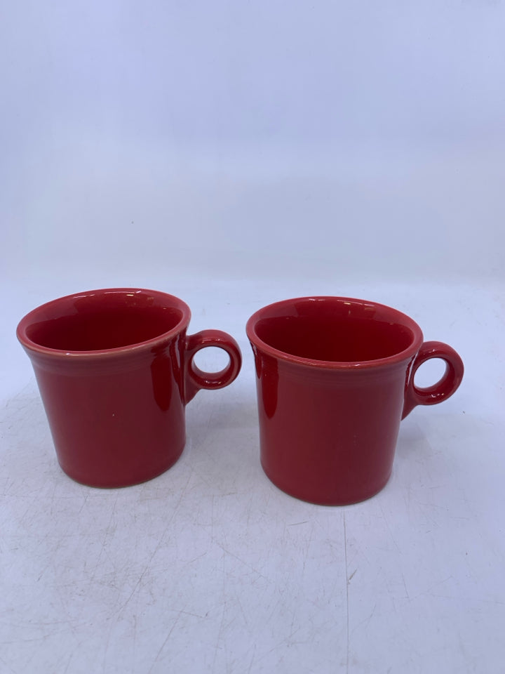 2 RED O-RING HANDLE MUGS.