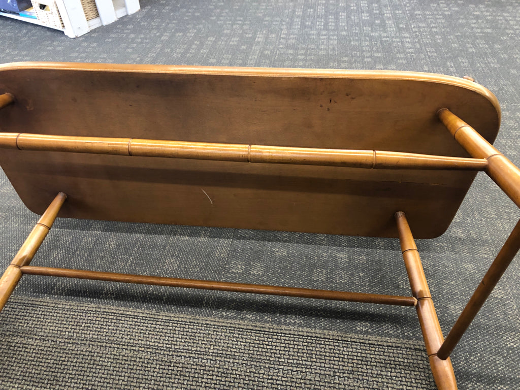 VTG WOODEN BENCH W/SPINDLE BACK REST.
