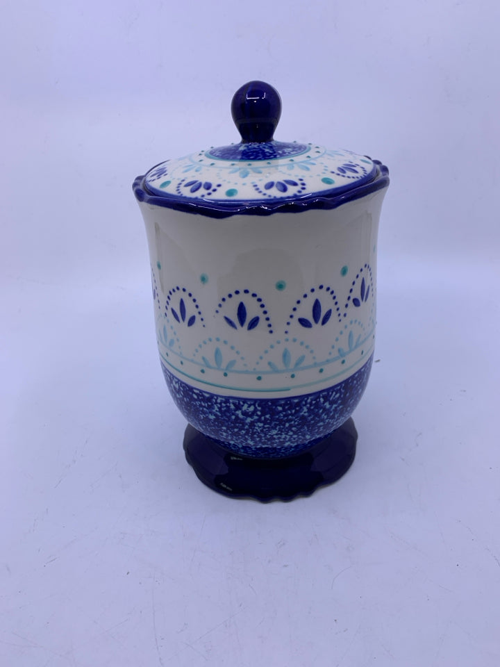 CERAMIC BLUE SMALL CANISTER.