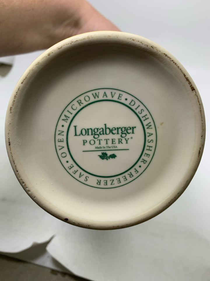 HEAVY LONGABERGER LARGE POTTERY CHRISTMAS AMERICAN HOLLY VASE.