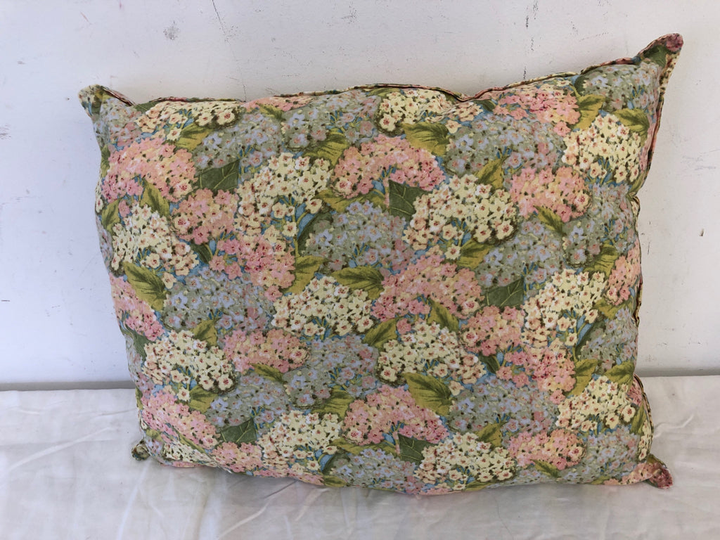 PINK AND BLUE FLORAL RECTANGLE PILLOW.
