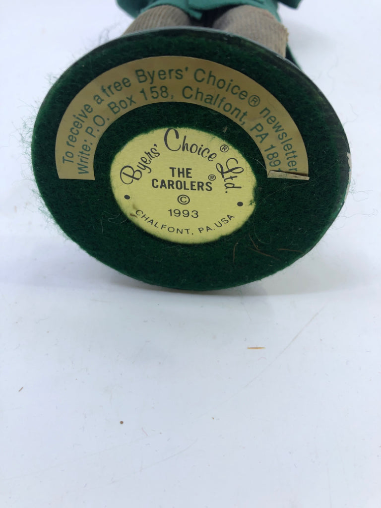 BYERS' CHOICE MAN IN GREEN COAT HOLDING NUTS-1993.