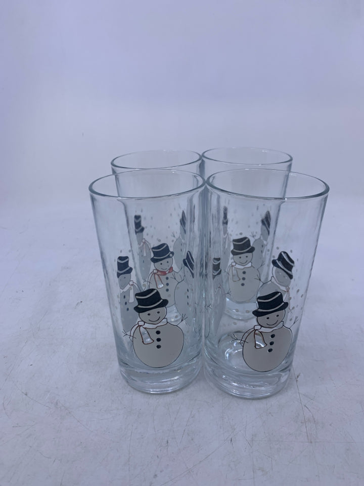 4 CLEAR GLASSES W/ PRINTED SNOWMAN.