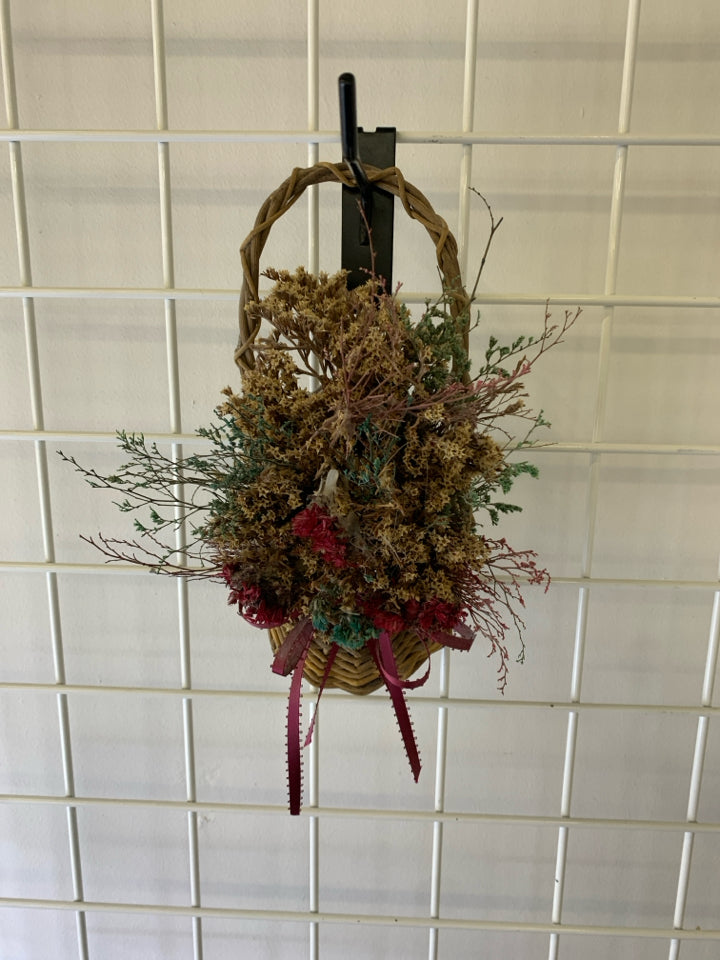 SMALL ROUND WALL HANGING BASKET W FAUX FLORAL.
