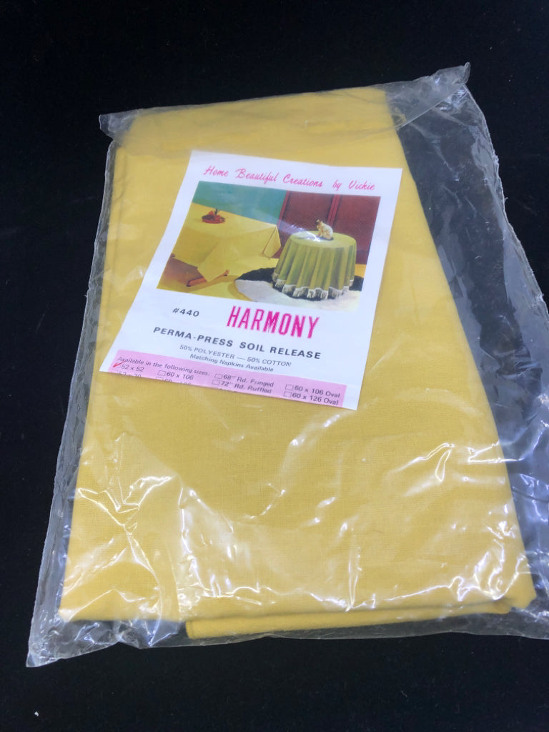 NIP MUSTARD YELLOW TABLE CLOTH.