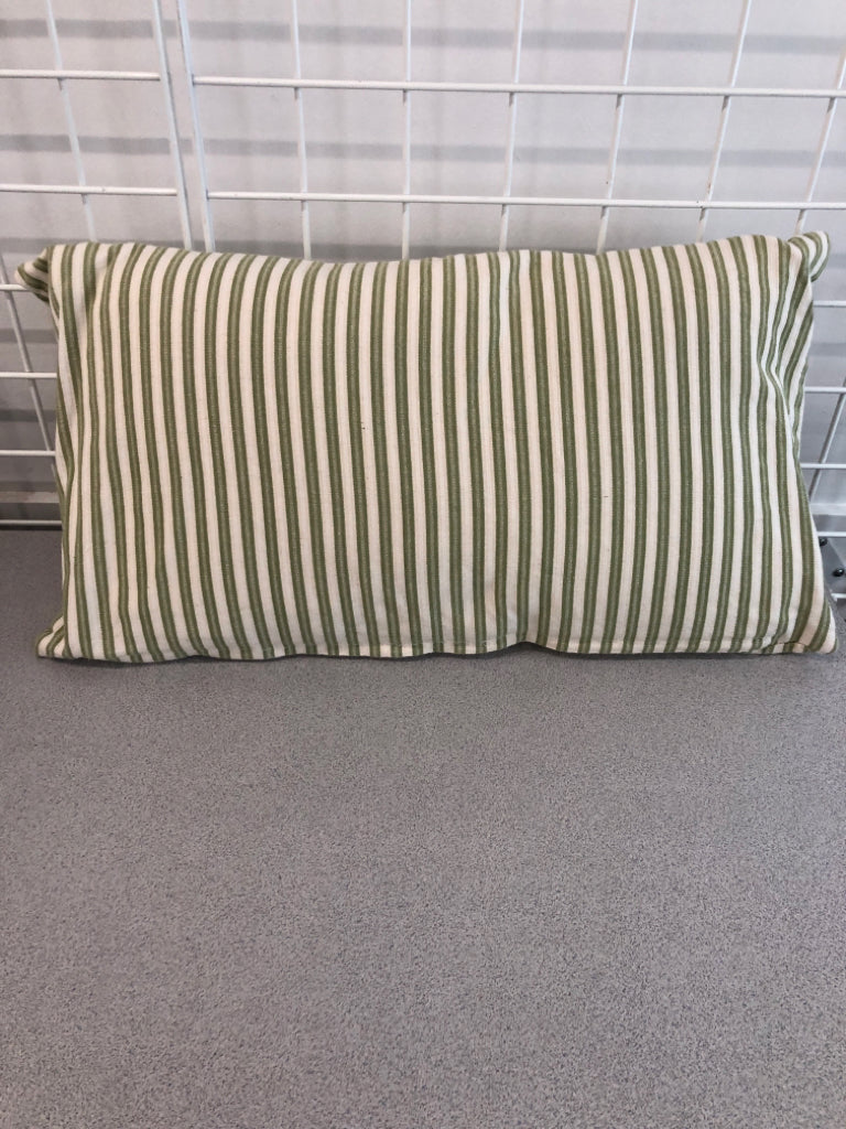 "LOVE" GREEN STRIPE ACCENT PILLOW.