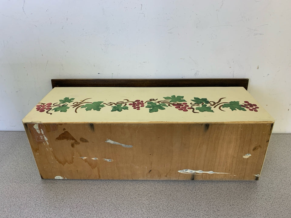 SMALL HAND PAINTED GRAPE CHEST W DARK WOOD TOP.