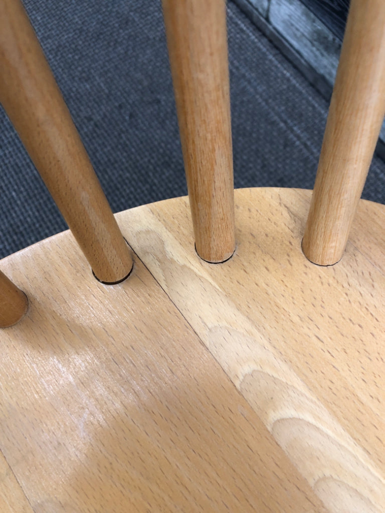 2 WOODEN ROUND BACK CHAIRS.