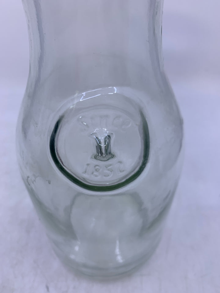 CLEAT GLASS PITCHER W/ EMBOSSED SINCE 1852.