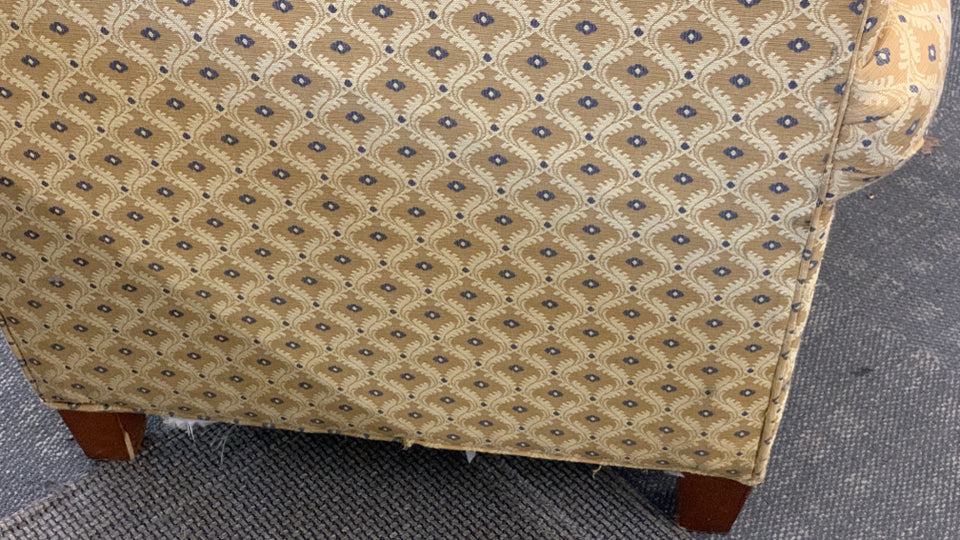 GOLD WITH BLUE ACCENTS ARM CHAIR.