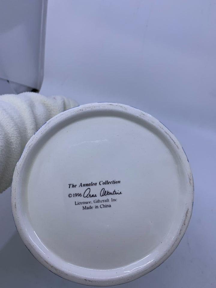 BLUE BOW CERAMIC PITCHER- ANNALEA COLLECTION.