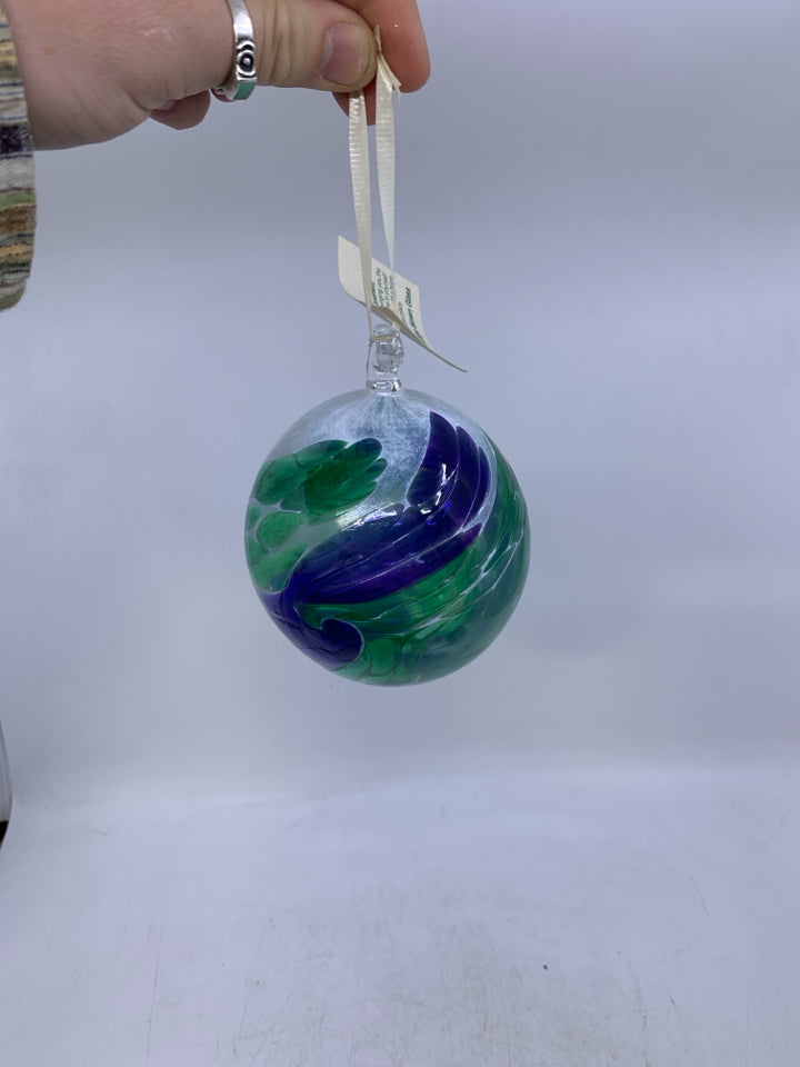 GREEN/PURPLE BLOWN GLASS BULB.
