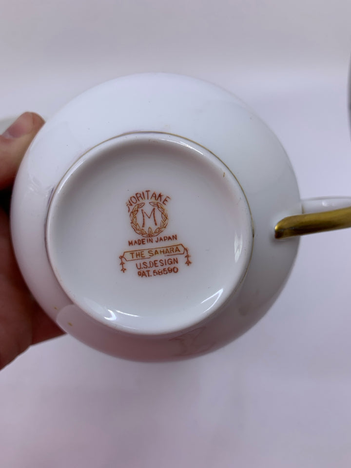 4 PC STRING OF PINK ROSES W/ YELLOW DETAILS CUPS/SAUCERS.