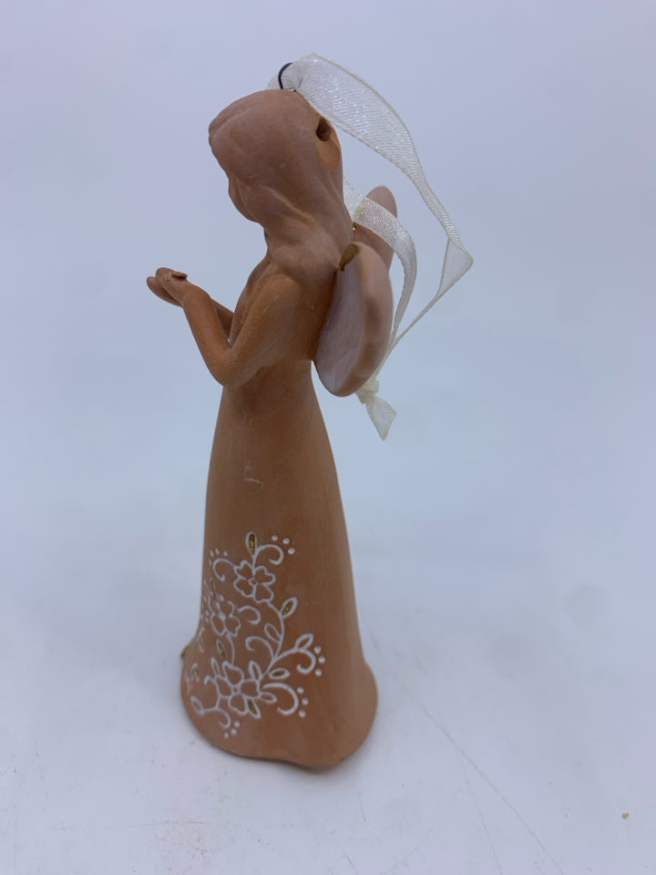 TERRA COTTA WHITE WASHED CARVED ANGEL.