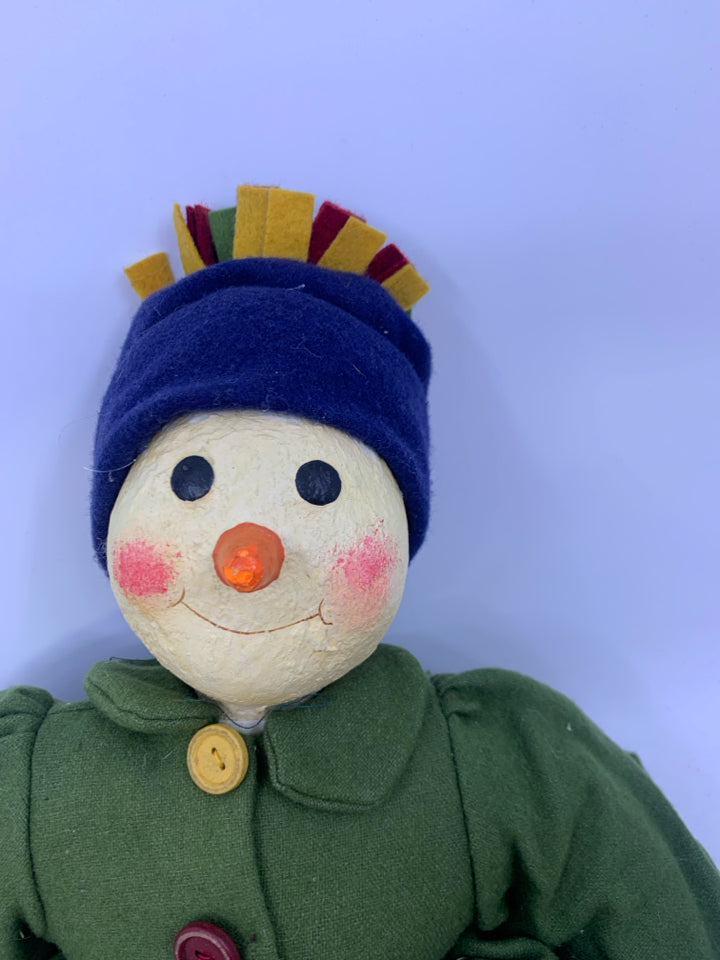 PRIMITIVE STYLE SNOWMAN W/ GREEN SHIRT ICE SKATES.