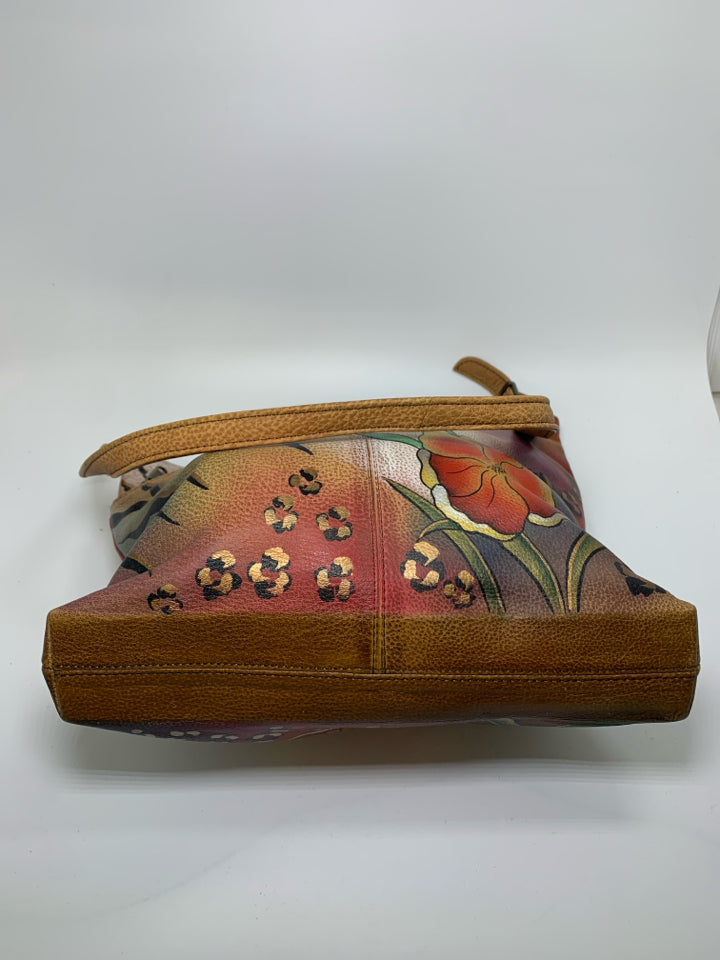 Anuschka Floral Butterfly Hand Painted Shoulder Bag