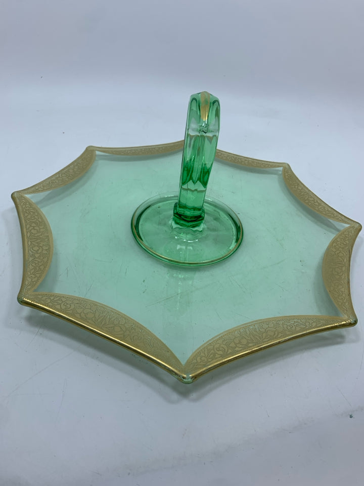 VTG GREEN GLASS TIDBIT SERVER.