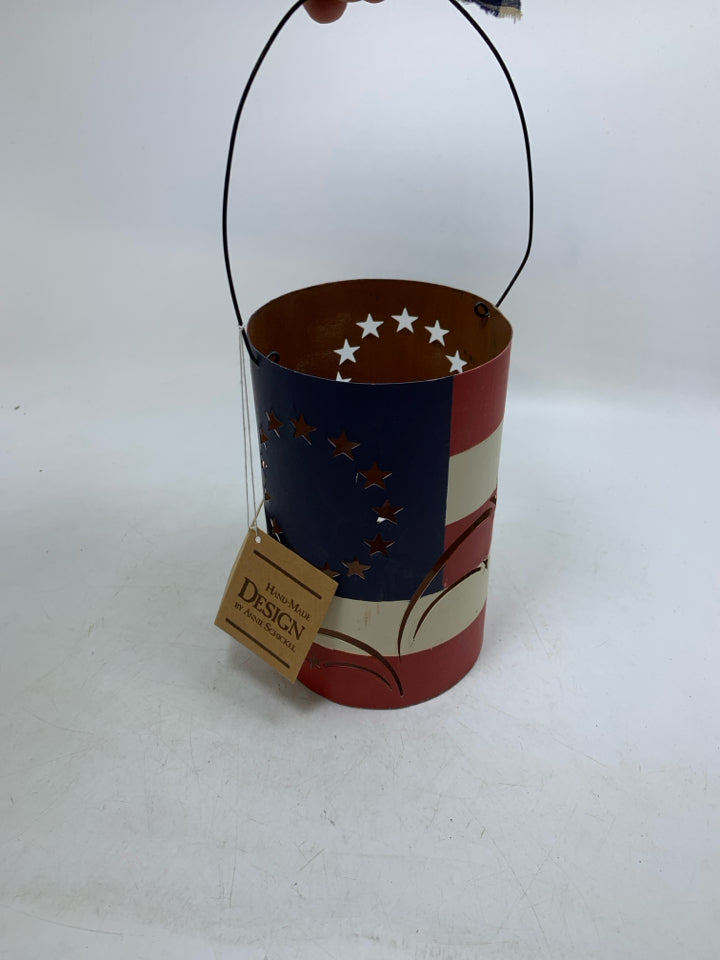 PIERCED PATRIOTIC CYLINDER LANTERN.