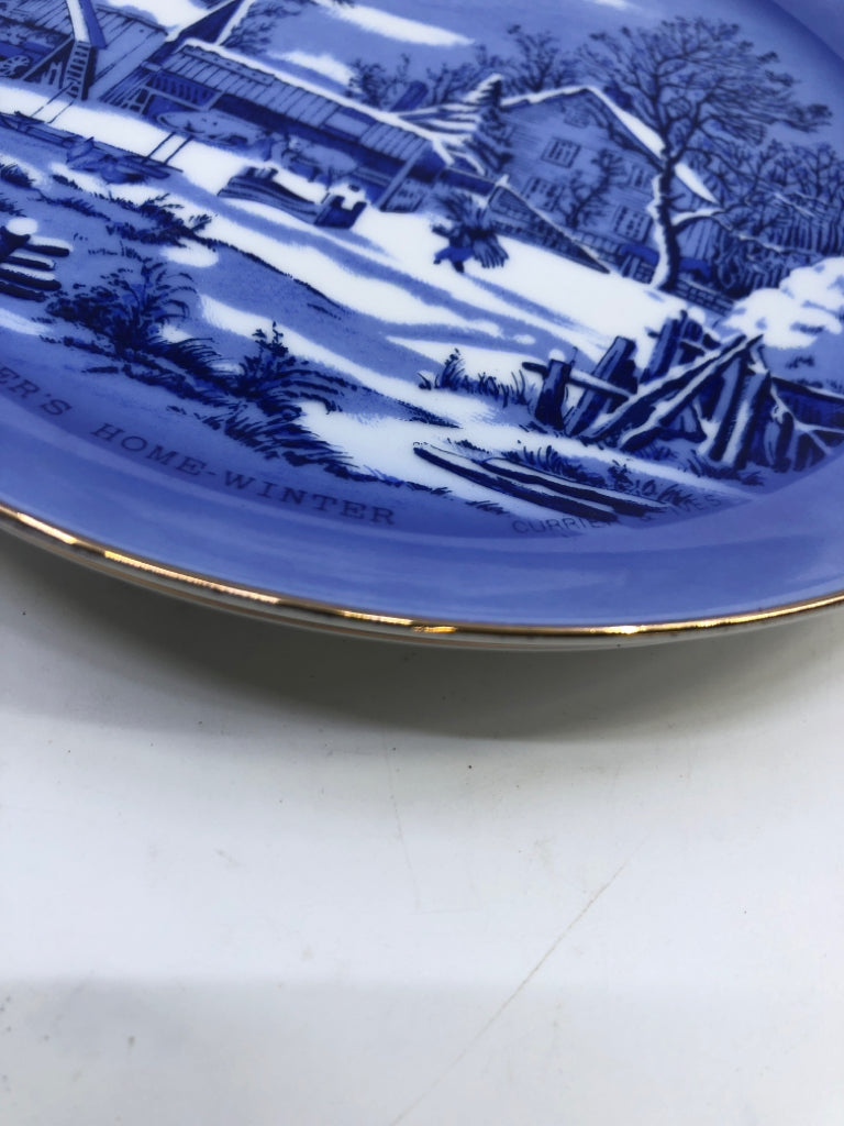 2 BLUE WINTER SCENE DECOR PLATES.