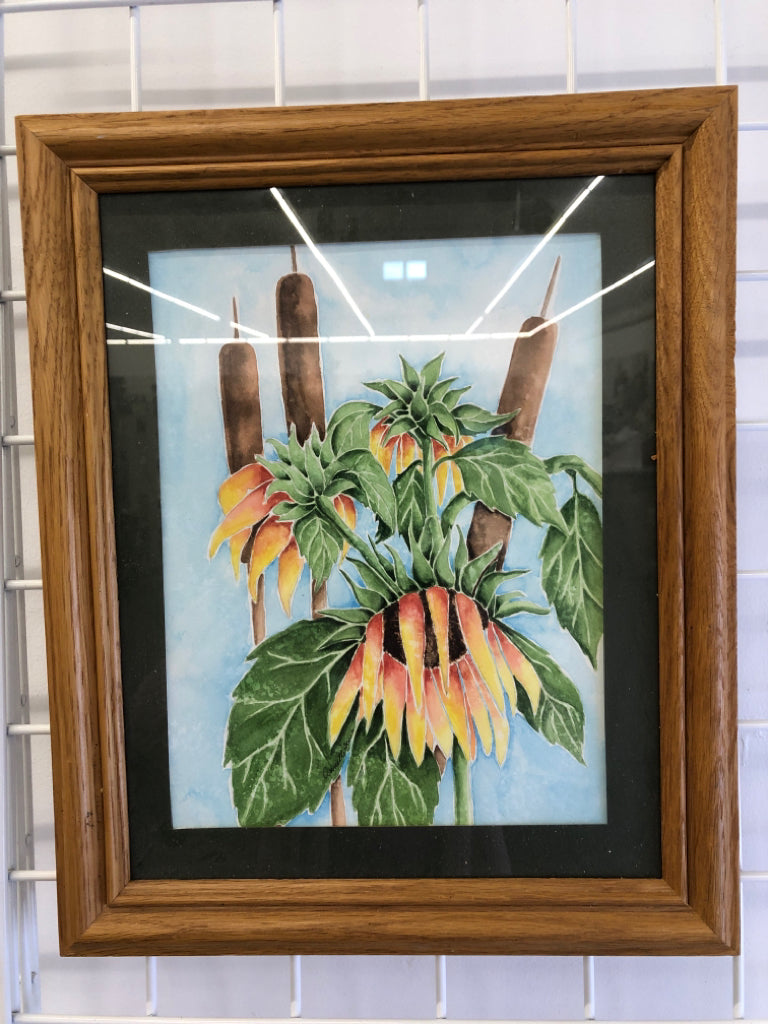 SUNFLOWER & PUSSY WILLOW FRAMED PRINT.