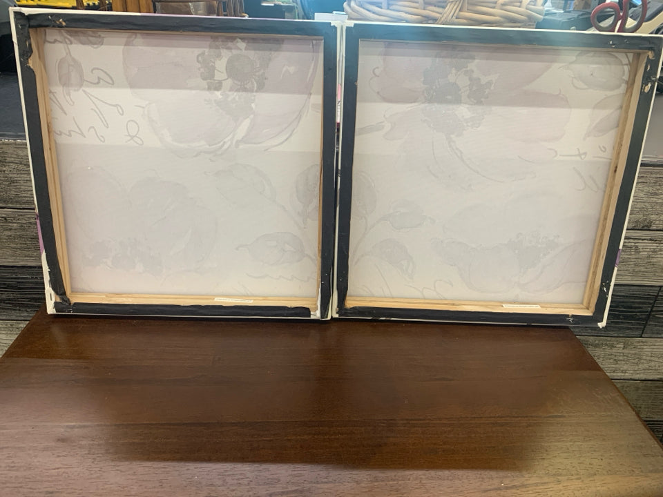 2PC PURPLE FLORAL CANVAS.