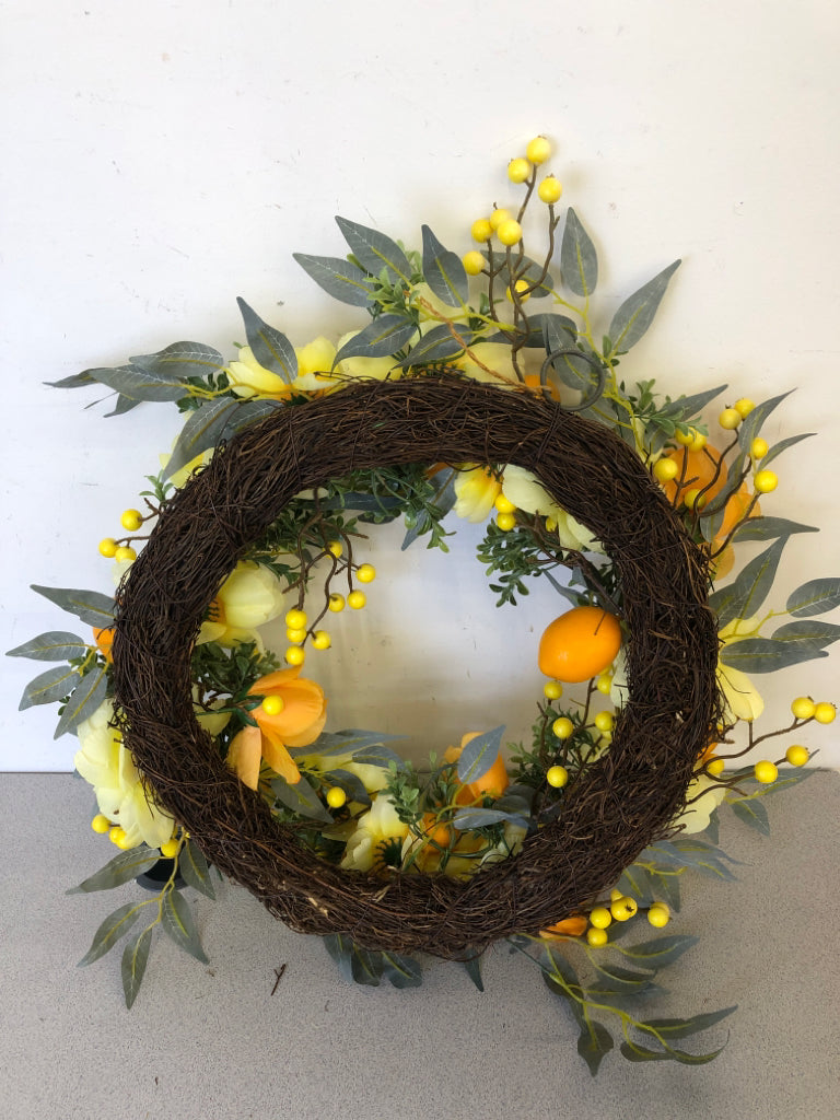 YELLOW & ORANGE FLOWER WREATH.