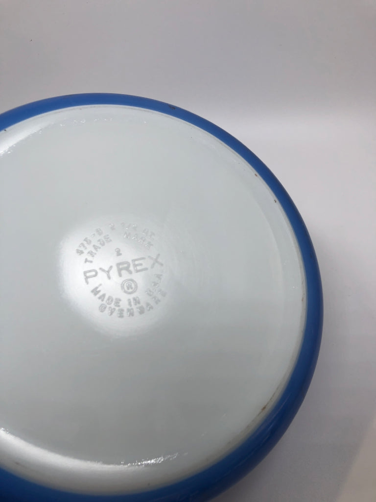 VTG "BARCODE" BLUE STRIPE CASSEROLE DISH - PYREX.