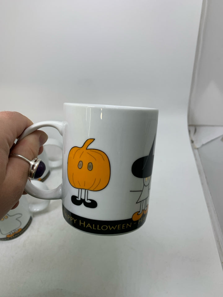4 BAT/GHOST WHITE CORDON BLEU MUGS.
