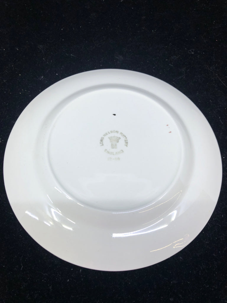 6pc BROWN AND RED FLORAL DESSERT PLATES.