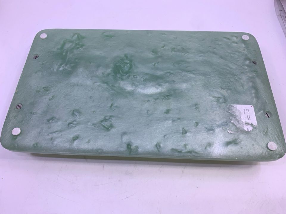 GREEN MARBLE SERVER W/ GOLD HANDLES.