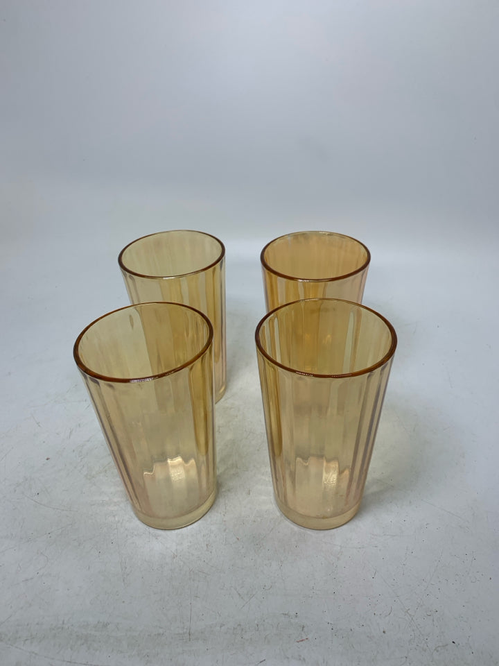 4 VTG RIBBED MARIGOLD COLORED JUICE TUMBLERS.