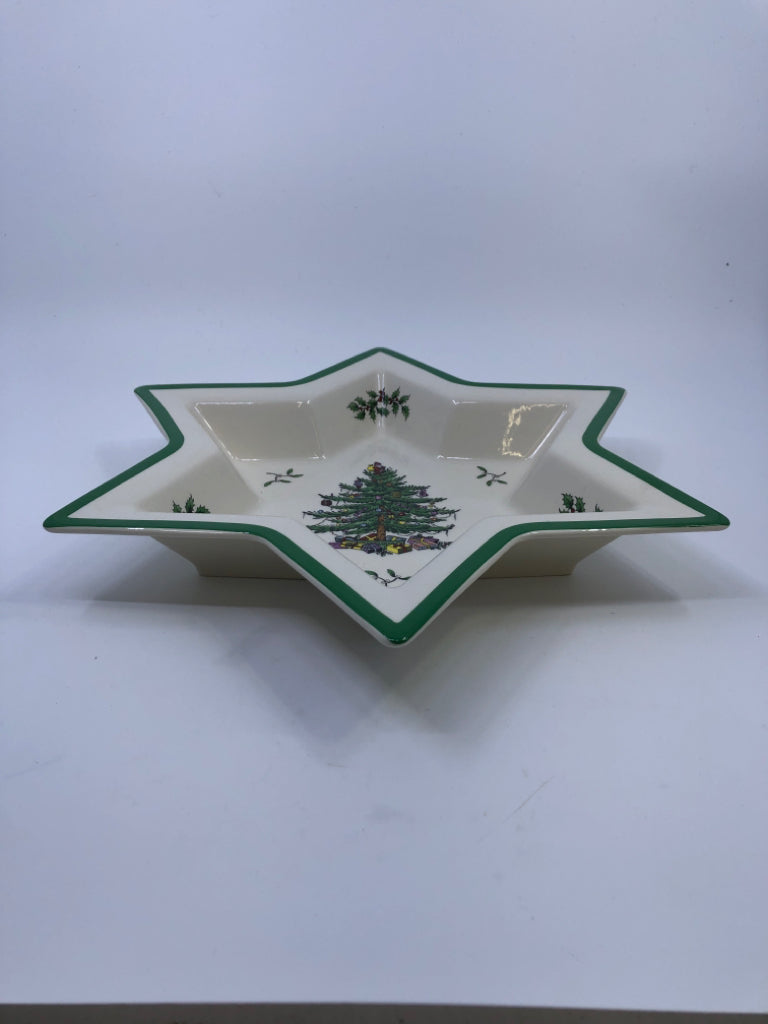 SPODE CHRISTMAS TREE GREEN STAR EDGE SERVING DISH.
