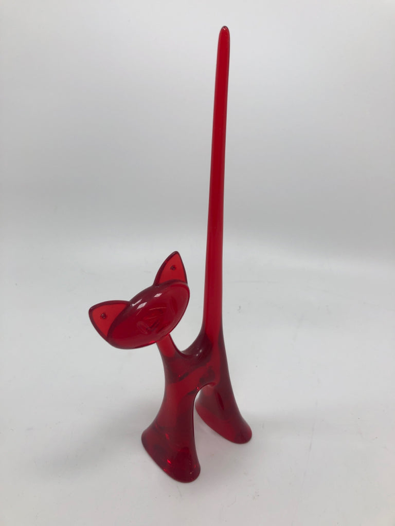 RED RESIN CAT SCULPTURE.
