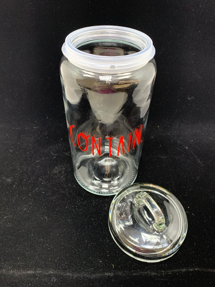 "CONTAIN" GLASS JAR W/LID.