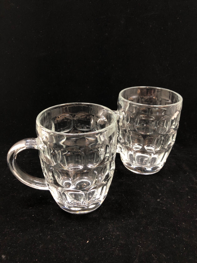 2 THUMBPRINT CUT GLASS MUGS.