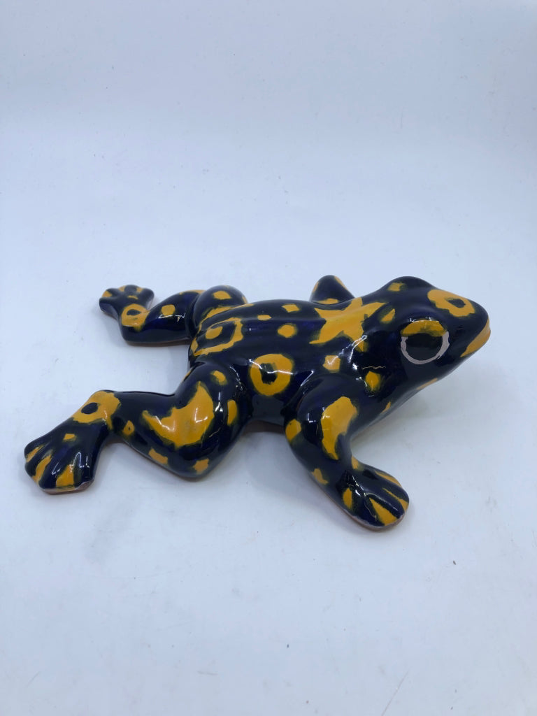 TERRA COTTA BLUE AND YELLOW FROG.