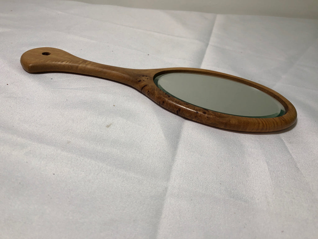 VTG WOOD HANDLED MIRROR.