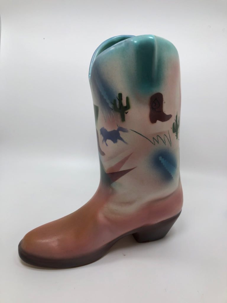 VTG JUDITH STILES COWBOY BOOT VASE.