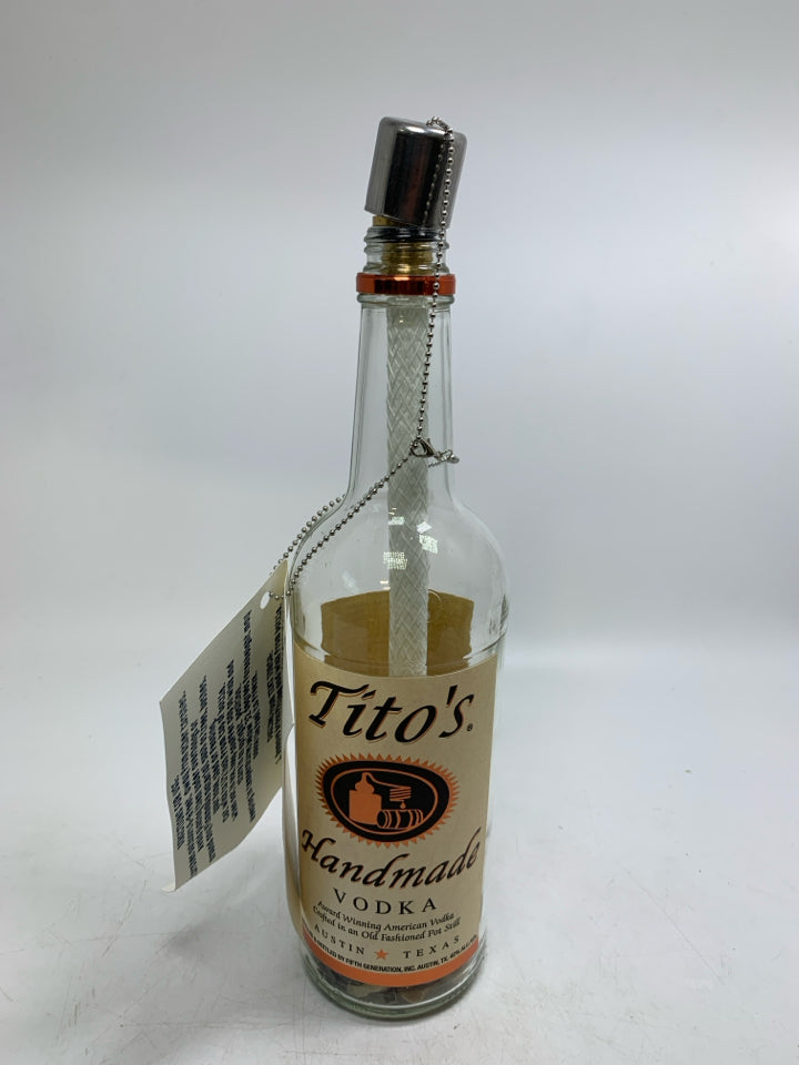 TITO'S VODKA BOTTLE TIKI TORCH W/ DIRECTIONS.