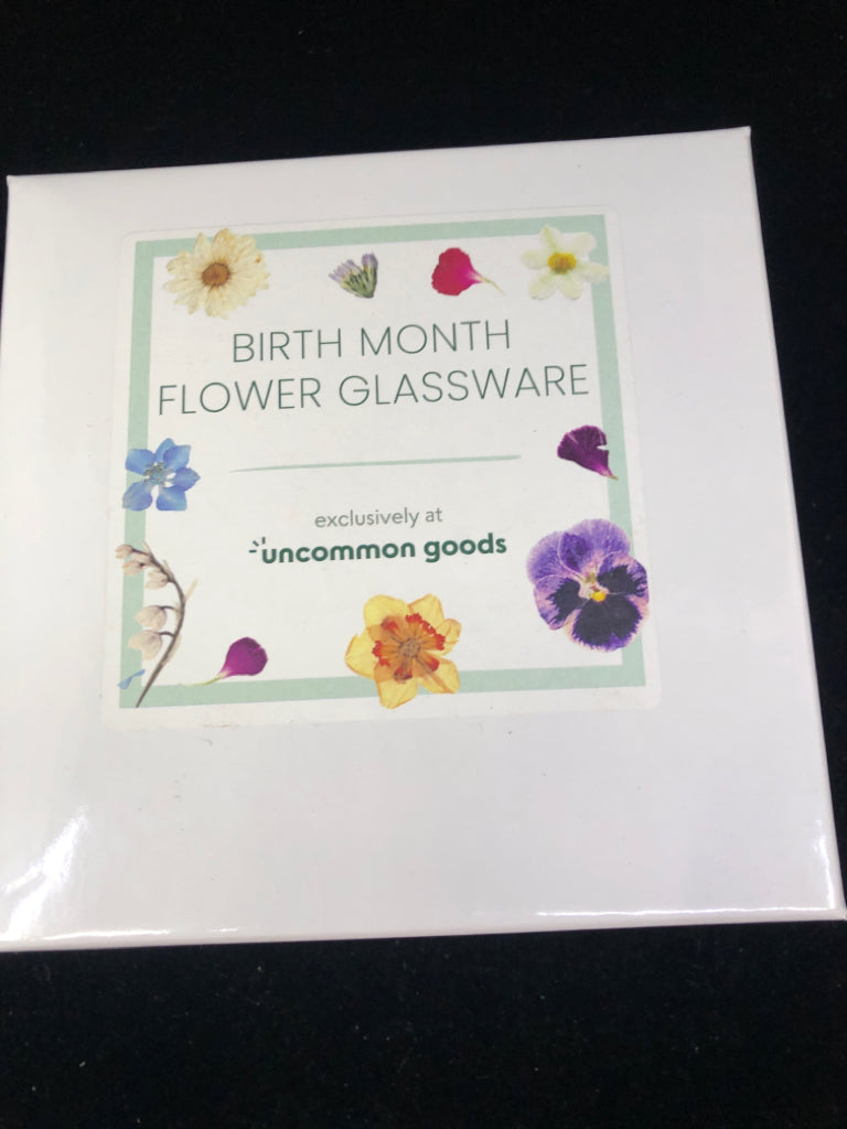 2 STEMLESS PURPLE/BLUE FLOWERS GLASSES.