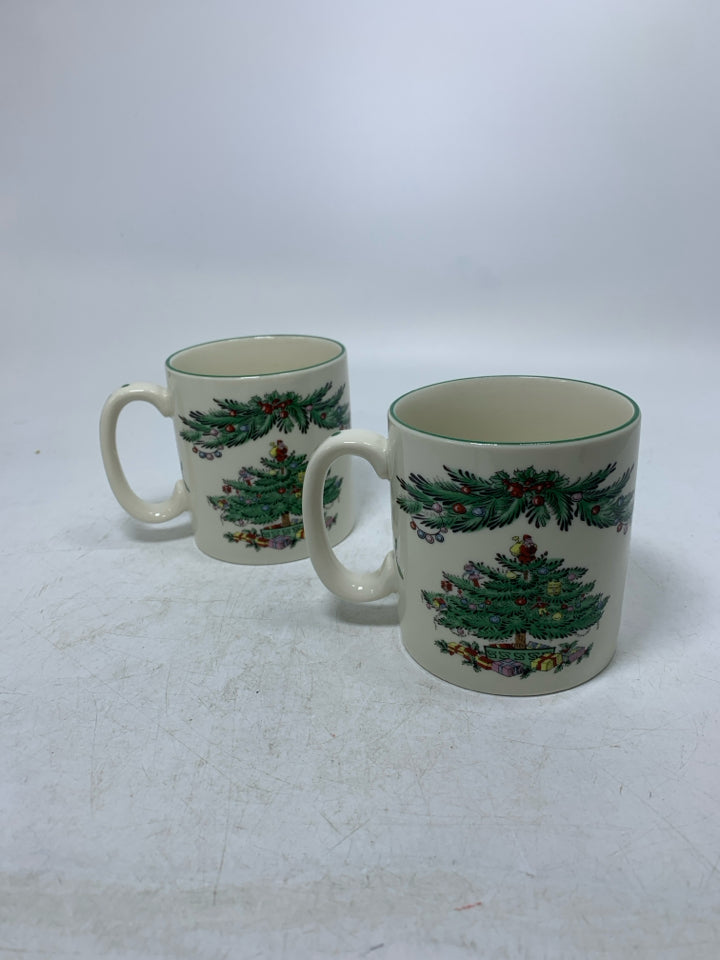 2 SPODE GARLAND CREAM COLORED MUGS.