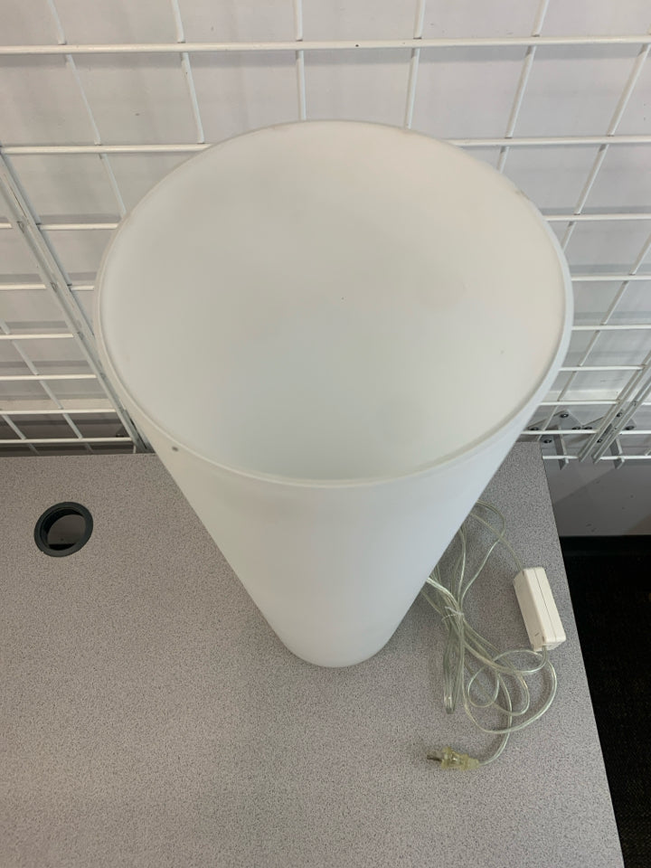 CYLINDRICAL TABLE/FLOOR LAMP W/FROSTED WHITE GLASS.