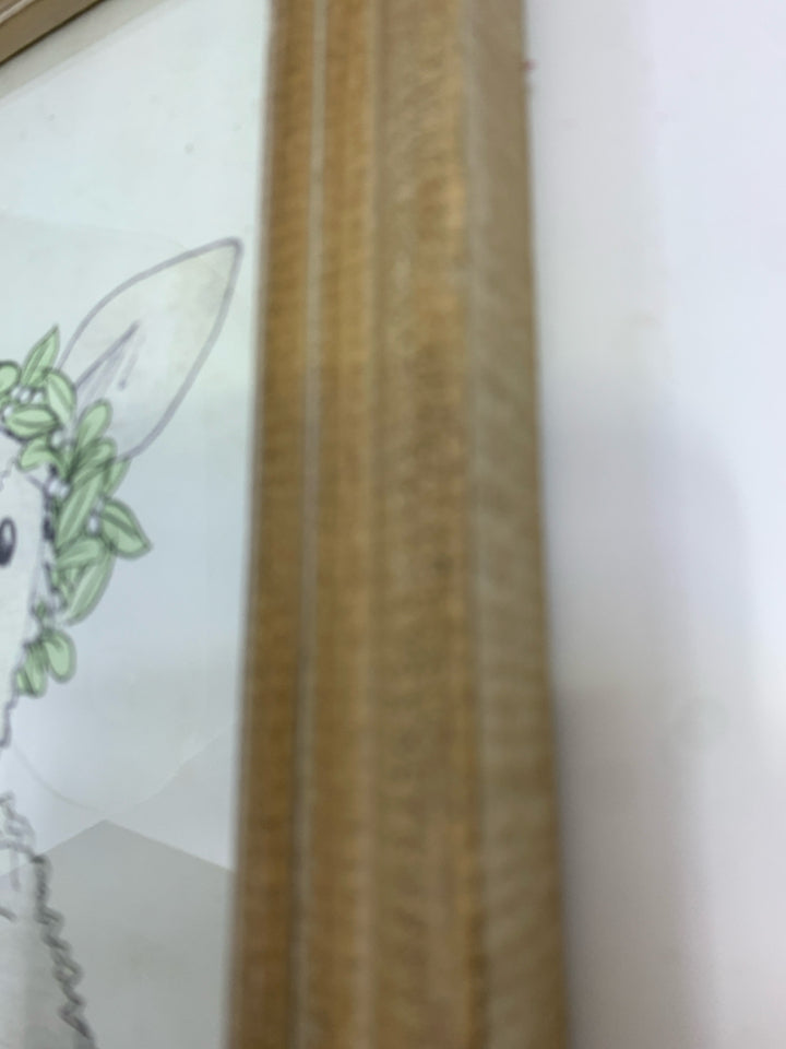LAMB W/LEAF CROWN IN WOOD FRAME.