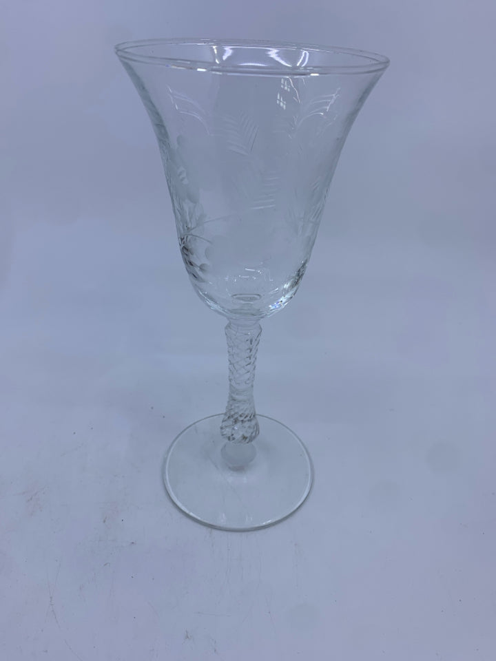 4 PRINCESS HOUSE WINE GOBLETS W/ ETCHED FLOWERS.