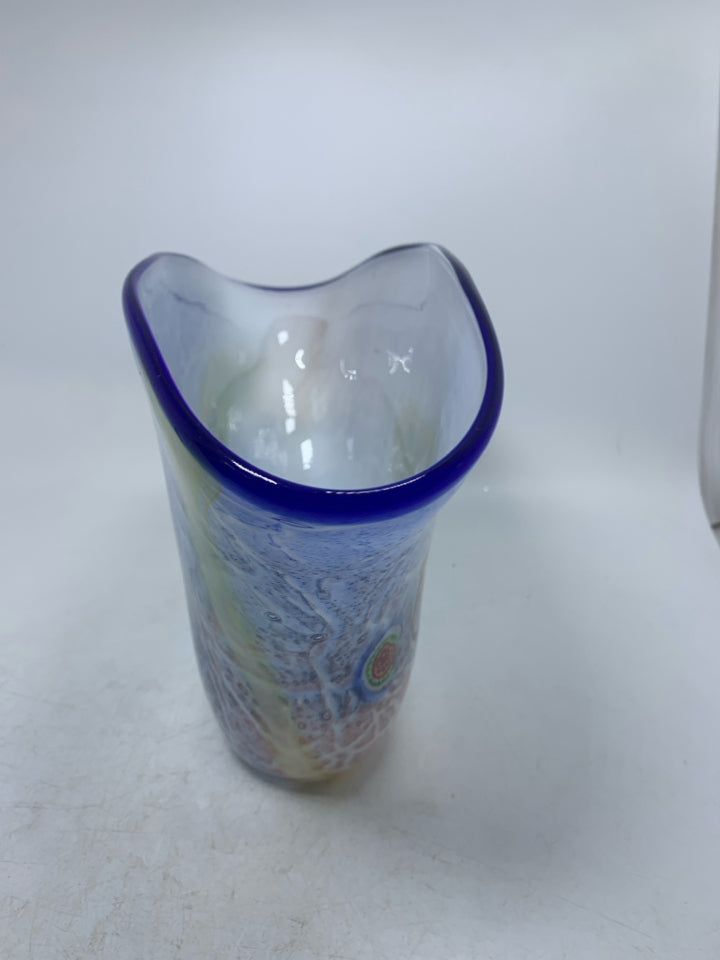HEAVY COLORFUL BLOWN GLASS VASE.