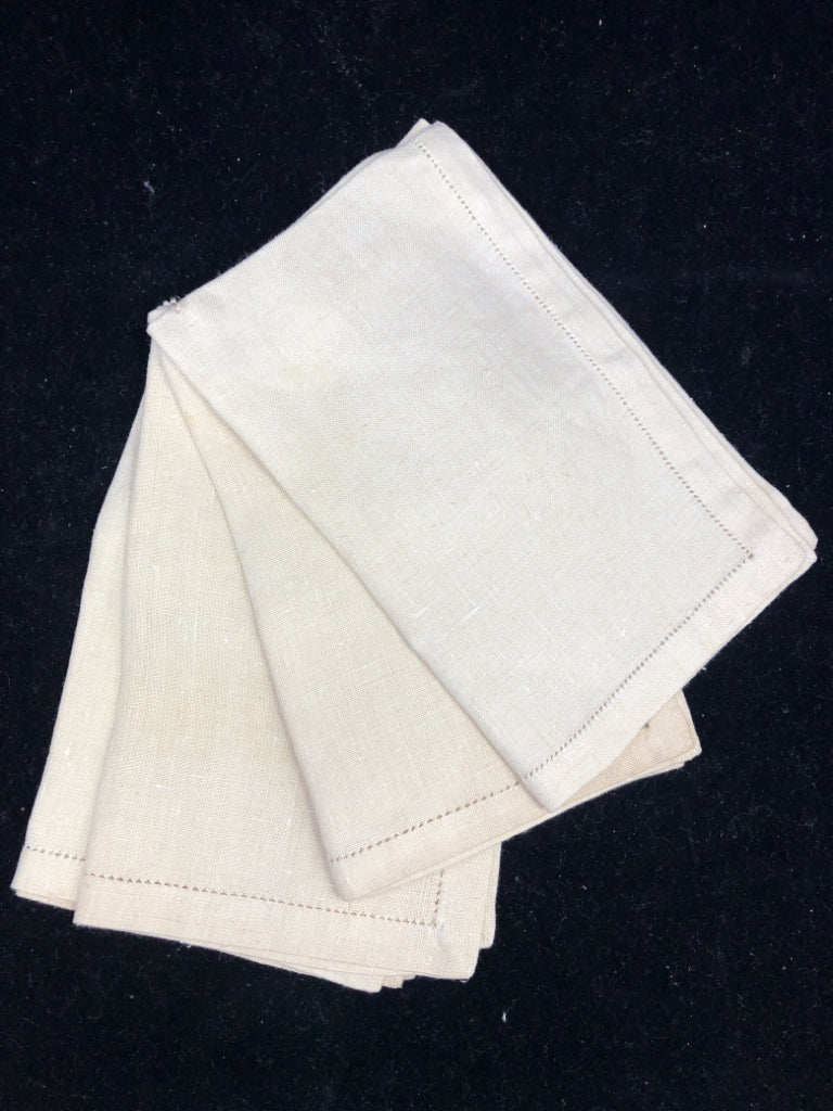 4 CREAM LINEN RECTANGLE NAPKINS.