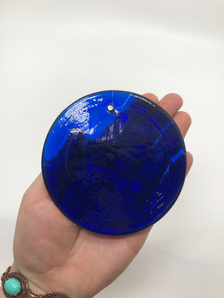 COW STAMPED COBALT BLUE GLASS DECOR.