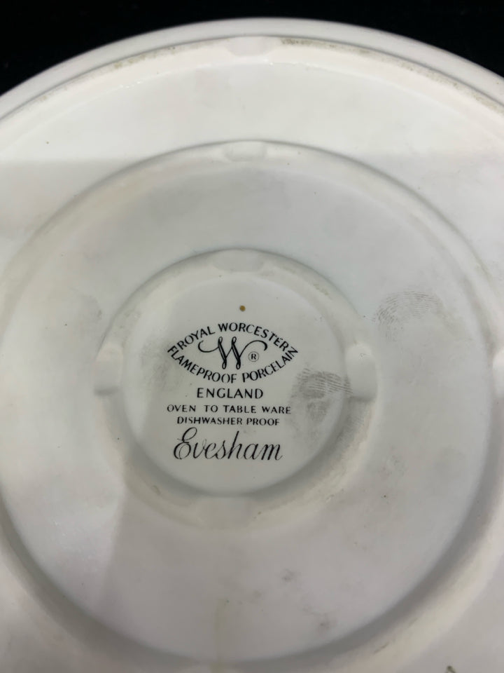 PORCELAIN BAKE WARE FRUIT VEGETABLE DESIGN GOLD TRIM.